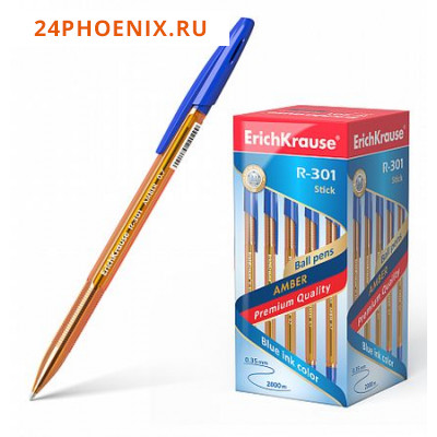Ручка шариковая R-301 Amber синяя 0.7мм прозрачный оранжевый корпус 31058 Erich Krause {Китай}