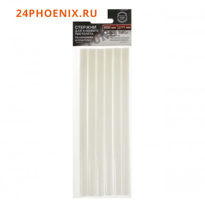 Стержни клеевые "TUNDRA basic" D 11 х 200 мм, 6 шт. белые по керамике и пластику  /216/