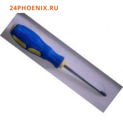 Отвертка двухцветная резин ручка 4*100мм плоская с магнитом (656) /12/240/