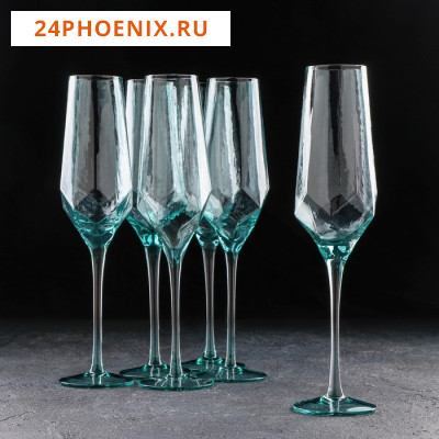 Набор бокалов стеклянных для шампанского Magistro «Дарио», 180 мл, 7×20 см, 6 шт, цвет изумрудный