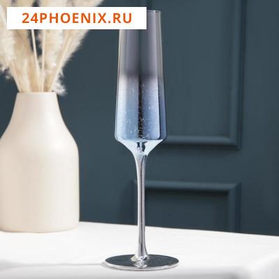 Бокал стеклянный для шампанского Magistro «Мерцание», 190 мл, цвет синий