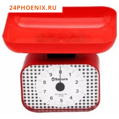 Весы кухонные SAKURA механические 10кг SA-6016R, красные /24/ (шт.)