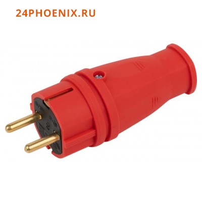 Вилка электрическая ЭРА, с/з, - 16A/IP44 каучуковая  с кольцом прямая красная VX10 /200/