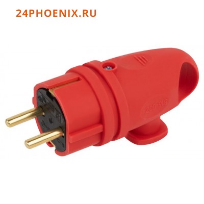 Вилка электрическая ЭРА, с/з, - 16A/IP44 каучуковая  с кольцом угловая красная VX11 /200/