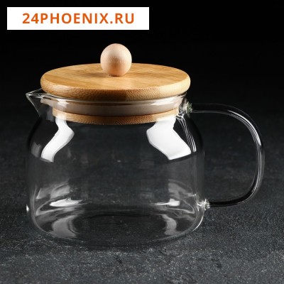 Чайник заварочный стеклянный с бамбуковой крышкой BellaTenero «Эко», 400 мл, 13,5×10×10,5 см