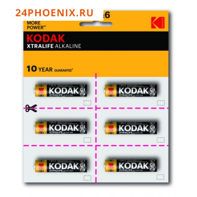 Батарейка Kodak ЕхtraLife R03 мизинчиковая 6*2шт. отрывной набор  /12/48/