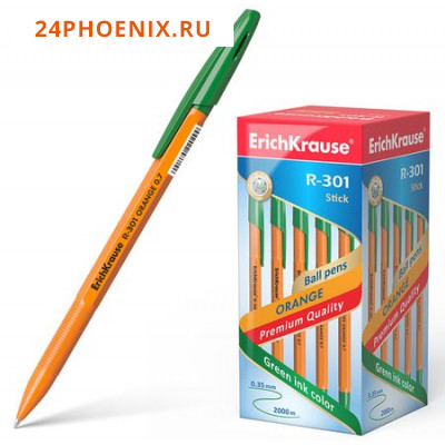 Ручка шариковая R-301 Stick.Оrange зеленая 0.7мм 43197 Erich Krause {Китай}