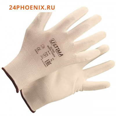 Перчатки Ultima WHITE TOUCH  нейлоновые с полиуретановым покрытием, белые 620 /12/240/
