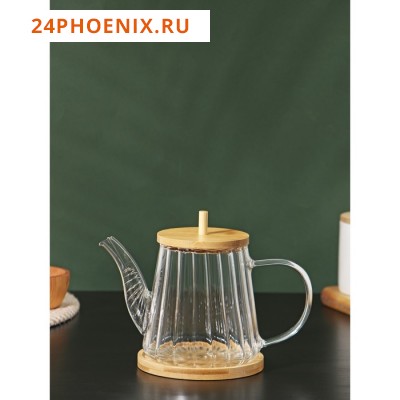 Чайник заварочный стеклянный с бамбуковой крышкой и металлическим фильтром BellaTenero «Эко», 550 мл