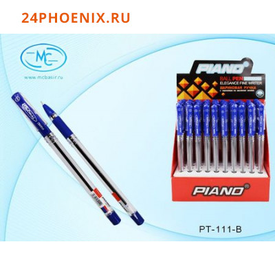 Ручка шариковая масляная PT-111 "PIANO" Finegrip синяя, 0.5мм игольчатый наконечник Piano {Китай}
