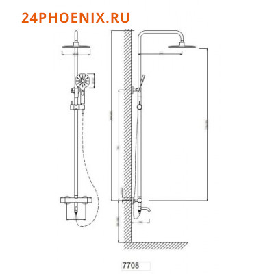 Душевая система термостатический  смеситель, тропический душ, кругл. лейка 7708