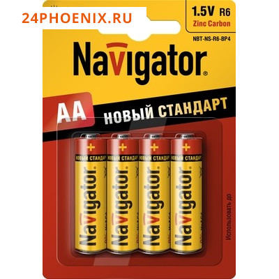 Батарейка Navigator 94758 R6 BP4 пальчиковая 1шт. /12/60/