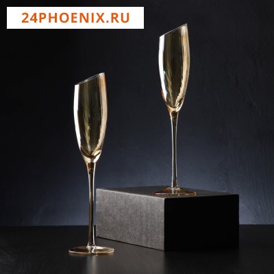 Набор бокалов стеклянных для шампанского Magistro «Иллюзия», 180 мл, 5,5×27,5 см, 2 шт, цвет золотой