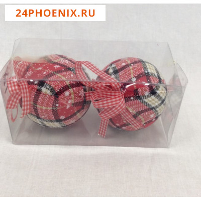 Игрушка ХК елочная текстиль, шар d-10см, набор 2шт, в прозрачной коробке, клетка красная /72/     -
