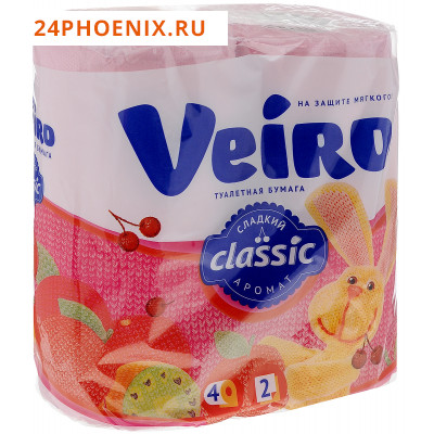 Туалетная бумага Linia VEIRO 2-сл 4 рулона розовая/5С24Р