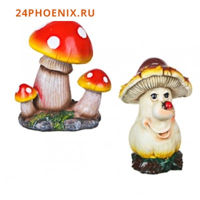 Фигура садовая "Веселый гриб и грибная поляна", h16-17см, полистоун, 2 вида 162-184 (шт.)