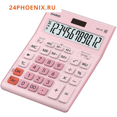 Калькулятор CASIO 12 разрядов GR-12C- PK розовый 2 питания 209*155*35 мм {Китай}
