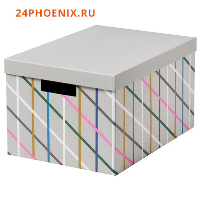 Коробка с крышкой, серый разноцветный/бумага25x35x20 см