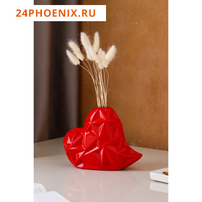 Ваза настольная "Сердце кристалл", красная, керамика, 16 см 5985992