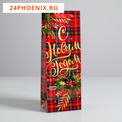 Пакет под бутылку крафтовый «С Новым годом!», 13 × 36 × 10 см   4275603