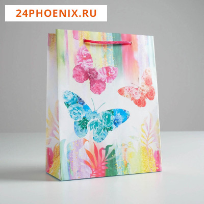 Пакет ламинированный вертикальный «Бабочки», 18 × 23 × 8 см
