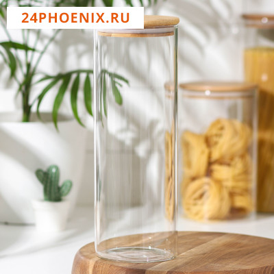 Банка стеклянная для сыпучих продуктов с бамбуковой крышкой Magistro «Эко», 1,9 л, 10×28,5 см