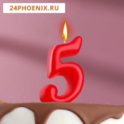 Свеча для торта цифра "Овал" "5", красная, 7 см 2303039
