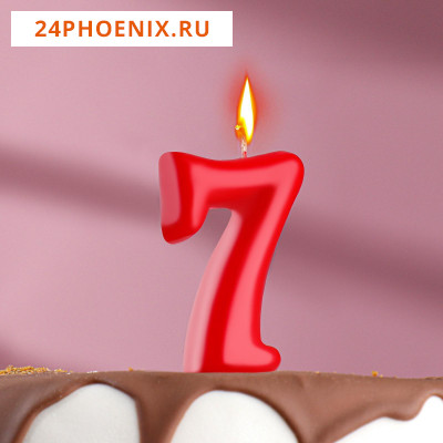 Свеча для торта цифра "Овал" "7", красная, 7 см 2303041