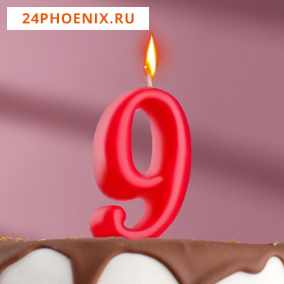 Свеча для торта цифра "Овал" "9", красная, 7 см 2303043