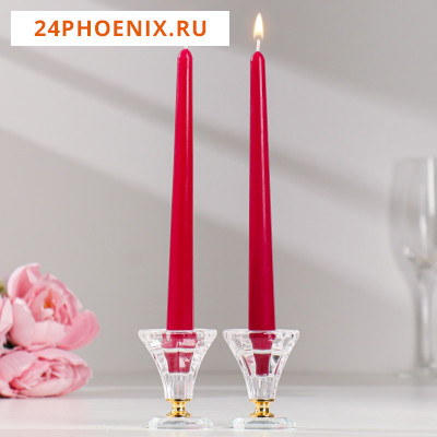 Набор свечей античных, 2,3х 24,5 см, 2 штуки, малиновый 7690991