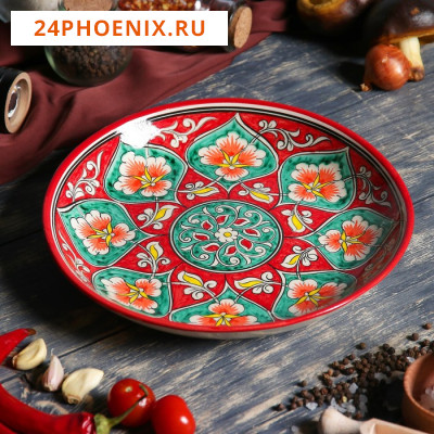 Ляган Риштанская Керамика "Цветы", 25 см, красный