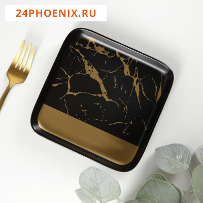 Тарелка квадратная Gold, 16×2 см, цвет черный